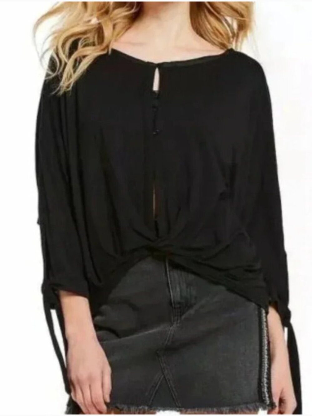 Free People Keepin On Tee Long Sleeve Button Down Shirt in Black Small